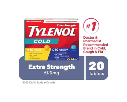 Tylenol Extra Strength Cold Relief Day/Night, EZTabs - 20 TAB