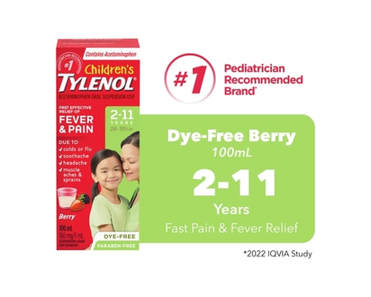 Tylenol Children's Medicine, Fever & Pain, Dye-Free Berry Liquid - 100 ML