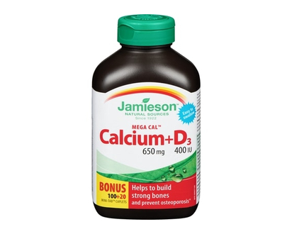 Jamieson Mega Cal Calcium + Vitamin D3 400 IU Caplets, 650 mg - 120.0 EA