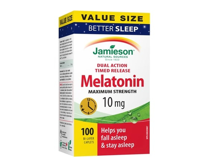 Jamieson Melatonin Maximum Strength Timed Release Dual Action Bi-Layer Caplets, 10 mg Value Pack - 100 CPL
