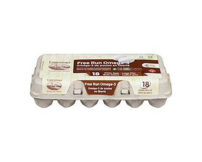 Conestoga Eggs White Eggs Free Run Omega-3 Large Size - 18.0 EA