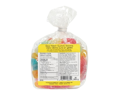 Johnvince Foods Friandise à saveur naturelle et artificielle vers néons surs en gelée - 300.0 G