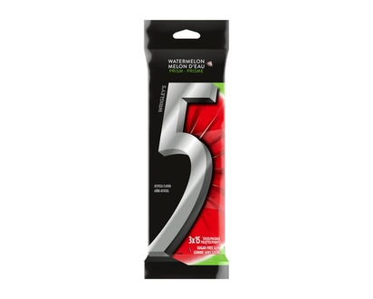 Wrigley's 5 Prism Flavoured Sugar Free Chewing Gum, Watermelon 15 Sticks, 3 Packs - 15.0 EA
