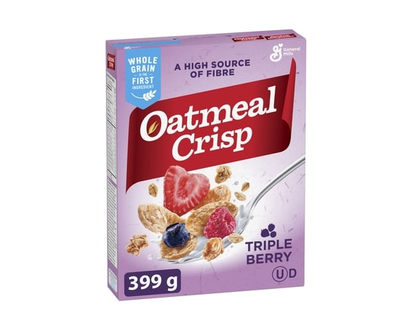 General Mills Oatmeal Crisp Breakfast Cereal, Triple Berry, High Fibre and Whole Grains - 399.0 G