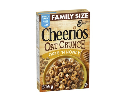 General Mills Cheerios Oat Crunch Breakfast Cereal, Oats 'N Honey, Family Size - 516.0 G