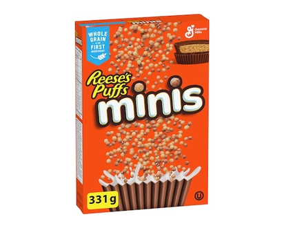 General Mills Reese's Puffs Minis Céréales pour le petit déjeuner, Chocolat au beurre d'arachide, grains entiers - 331 G