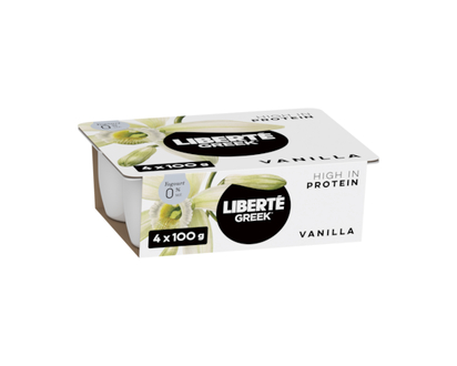 Liberté Grec Yogourt 0 %, emb. de 4, Vanille, Teneur élevée en protéines et en probiotiques, 100 g, 4 u. - 100.0 G