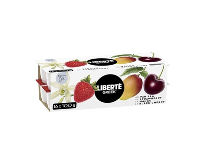 Liberte Greek 0% Yogurt 16-Pack, Assorted, High Protein and Probiotics - 1.6 KG