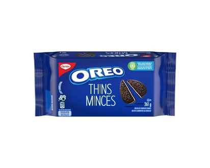 Christie OREO Thins, biscuit sablé au chocolat original, emballable, grignotable et toujours trempé - 261.0 G