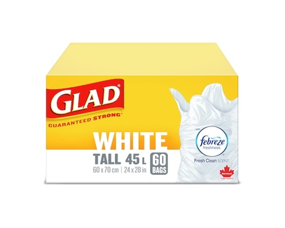 Glad Kitchen Catchers White Garbage Bags - Tall 45 Litres - Febreze Fresh Clean Scent - 60.0 EA