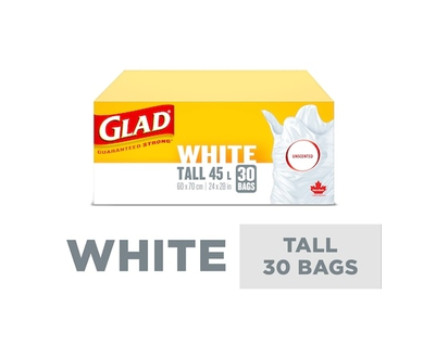 Glad White Garbage Bags - Tall 45 Litres - Unscented - 30.0 EA