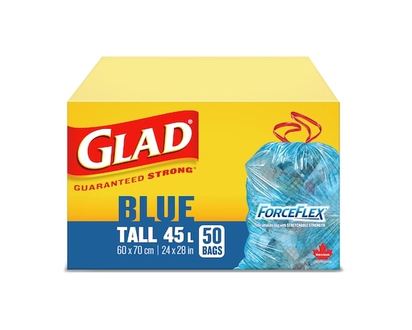 Glad Blue Recycling Bags - Tall 45 Litres - ForceFlex, Drawstring - 50.0 EA