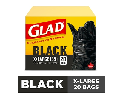 Glad Très grands sacs à ordures noirs, sacs à ordures de 135 L - 20.0 EA