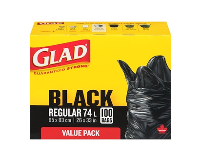 Glad Black Garbage Bags, Regular 74L - 100.0 EA