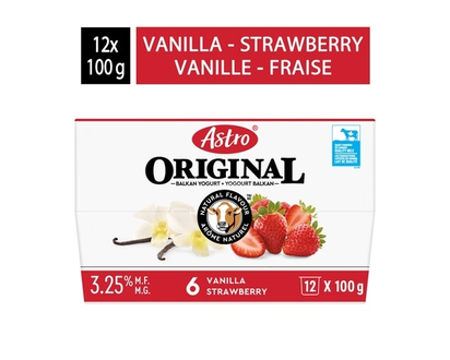 Astro Yogourt crème à la vanille/fraise original de type balkan 3.25 % 12x - 100.0 G