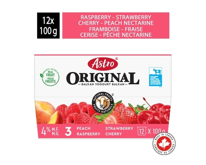 Astro Original Fruit On The Bottom Yogurt Strawberry Raspberry Black Cherry Nectarine 4% - 100.0 G