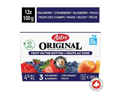 Astro Original Peach/Fieldberry/Strawberry/Blueberry Fruit On The Bottom Yogurt 4% - 100.0 G