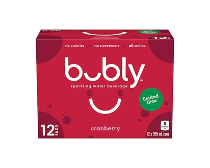 Bubly Sparkling Water Sparkling Water Beverage Cranberry Limited Time - 355.0 ML