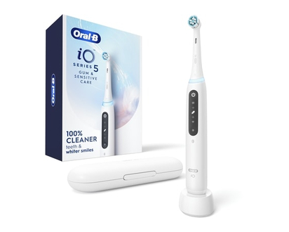 Oral B Brosse à dents électrique iO Series 5 Gencives et soin des dents sensibles avec (1) brossette, rechargeable, blanc - 1 CHA