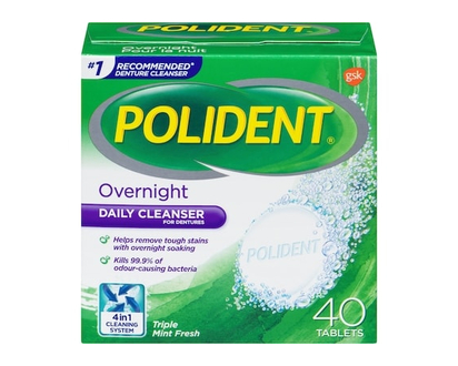 Polident Overnight Daily Denture Cleanser Triple Mint Fresh 40 tabs - 40 TAB