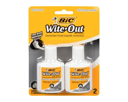 Bic Wite-Out Brand Extra Coverage Correction Fluid, 22 ml, White, 2 Count - 1.0 EA