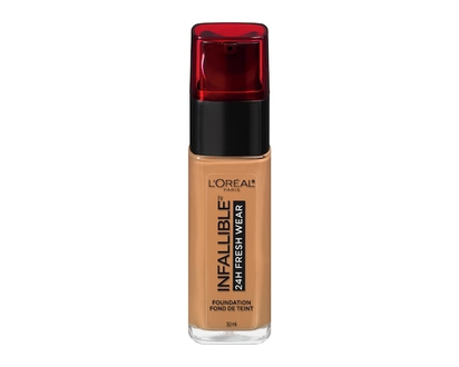 L'Oreal Paris Foundation Infallible Fresh Wear 24HR, Lightweight, Longwear, Breathable Formula, Hazelnut - 30.0 ML