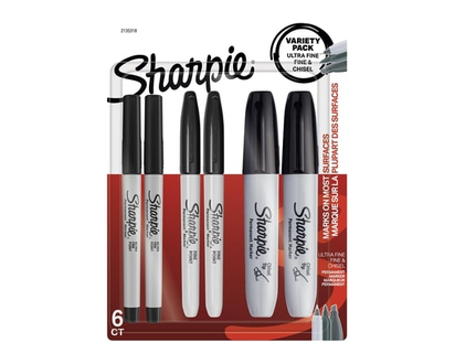 Sharpie Chisel Permanent Markers, Assorted Tips, Black, 6 Pack - 1.0 EA