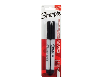 Sharpie Permanent Markers, Ultra-Fine Tip, Black, 2/Pack - 1.0 EA