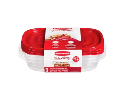 Rubbermaid TakeAlongs Rectangular Food Storage Containers, Ruby Red Lids, 3 Count - 1.0 EA