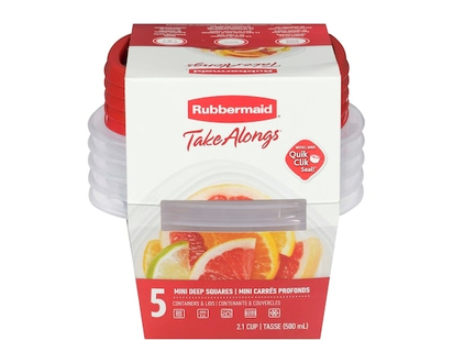 Rubbermaid TakeAlongs Mini Deep Square Food Storage Containers, Ruby Red, 5 Pack - 1.0 EA
