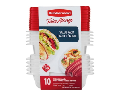 Rubbermaid TakeAlongs Square Food Storage Containers, Ruby Red, 20-Piece Set - 1.0 EA