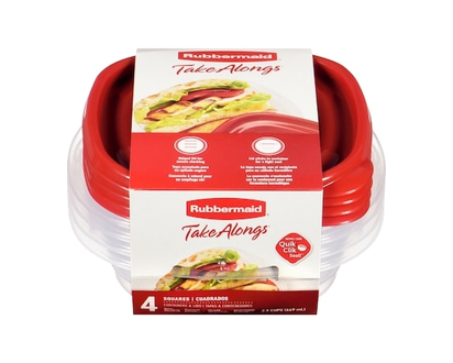 Rubbermaid Boîtes de conservation carrées pour aliments TakeAlongs, rouge rubis, lot de 4 - 1.0 EA