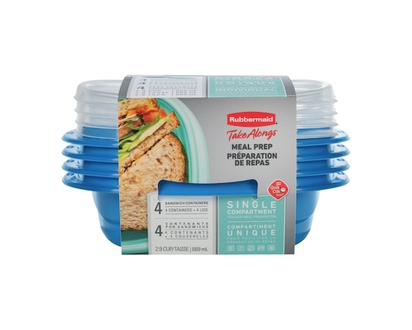 Rubbermaid TakeAlongs Meal Prep Sandwich Containers, Colour May Vary (Blue or Teal), 4 Pack - 4.0 EA