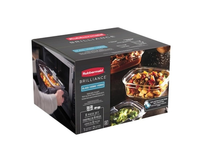Rubbermaid Brilliance Glass Food Storage Container, Medium Rectangular Set, 6-Piece - 1.0 EA