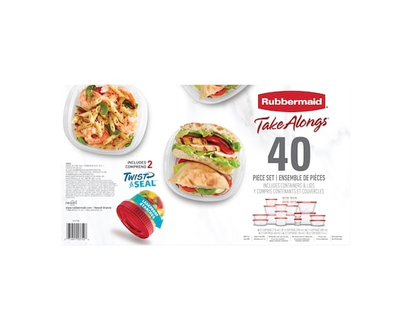 Rubbermaid Boîtes de conservation pour aliments TakeAlongs, rouge rubis, ensemble de 40 pièces pour la préparation des repas et du déjeuner - 1.0 EA