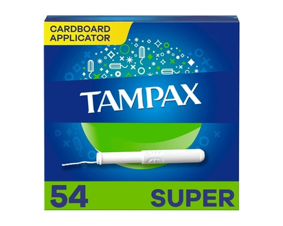 Tampax Cardboard Tampons Super Absorbency, Anti-Slip Grip, LeakGuard Skirt, Unscented, 54 Count - 54.0 EA