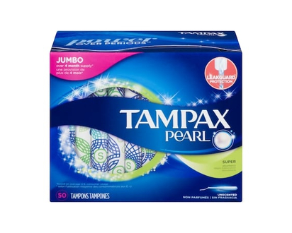 Tampax Pearl Tampons, with LeakGuard Braid, Super Absorbency, Unscented, 50 Count. - 50.0 EA