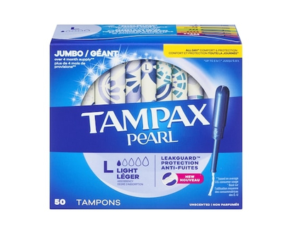 Tampax Pearl Tampons, with LeakGuard Braid, Light Absorbency, Unscented, 50 Count. - 50.0 EA