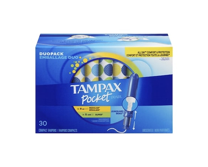 Tampax Pocket Pearl Tampons Regular and Super Absorbency, 30 Tampons - 30.0 EA
