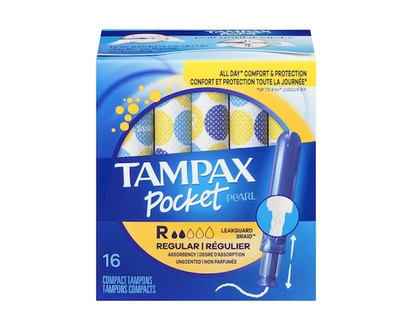 Tampax Pocket Pearl Tampons, with LeakGuard Braid, Regular Absorbency, Unscented - 16 EA
