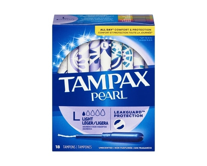 Tampax Tampons Pearl avec tresse anti-fuites LeakGuard, degré d’absorption léger, non parfumés, 18 tampons. - 18.0 EA
