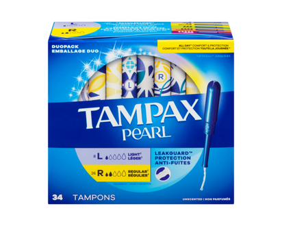 Tampax Tampons Pearl avec tresse anti-fuites LeakGuard, léger/régulier, emballage multiple, 34 tampons - 34.0 EA