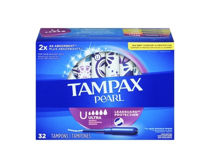 Tampax Pearl Tampons, with LeakGuard Braid, Ultra Absorbency, Unscented, 32 Count. - 32.0 EA