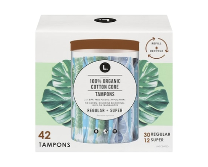 L. Cotton Tampons Regular/Super Absorbency Multipack, Free from Chlorine Bleaching, Pesticides, Fragrances, or Dyes, 42 Count - 42.0 EA