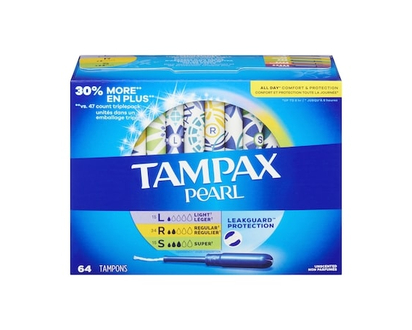 Tampax Pearl Tampons Trio Multipack, with LeakGuard Braid, Light/Regular/Super Absorbency, Unscented, 64 Count. - 64.0 EA