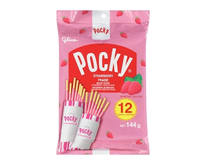 Glico Strawberry Cream Coated Biscuit Sticks 12 Packs - 144.0 G