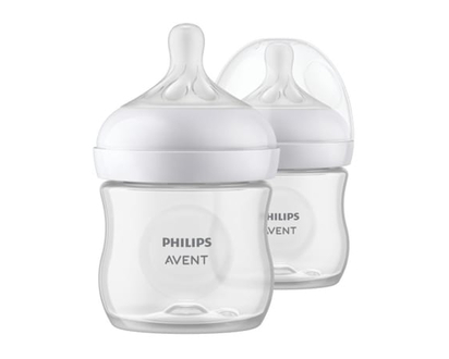 Avent Natural Baby Bottle With Natural Response Nipple, Clear, 4oz, 2 pack, SCY900/02 - 2 EA