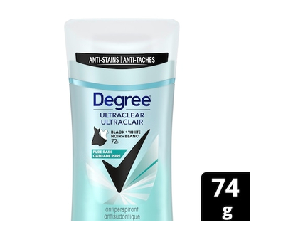 Degree Antiperspirant Deodorant Anti-White Marks & Yellow Stains Black+White, Pure Rain, 72-hour Sweat and Odour Protection - 74.0 G