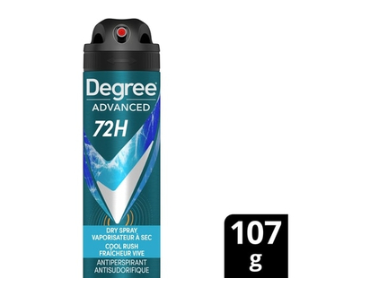 Degree Advanced Dry Spray Antiperspirant, 72H Protection, Cool Rush - 107.0 G