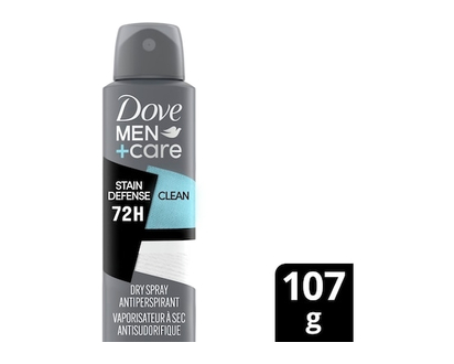 Dove Men+Care Dry Spray Antiperspirant Stain Defense Clean antibacterial odour protection 107g - 107 G